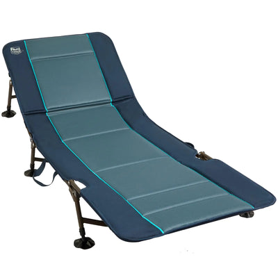 TIMBER RIDGE Camping Cot for adults in dark blue with adjustable backrest and thick mattress, ideal for travel and outdoor camping use.