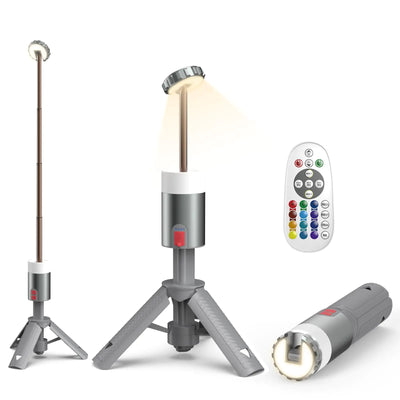 AlpsWolf Camping Light Telescopic Camping Lantern Rechargeable with tripod stand, remote control, and adjustable color temperatures for outdoor use.